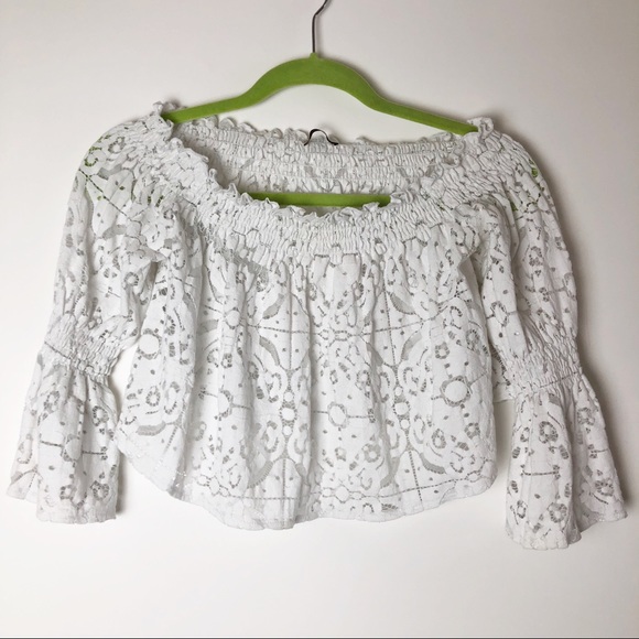 Zara off the shoulder cutout lace crop top 231 - Picture 2 of 4